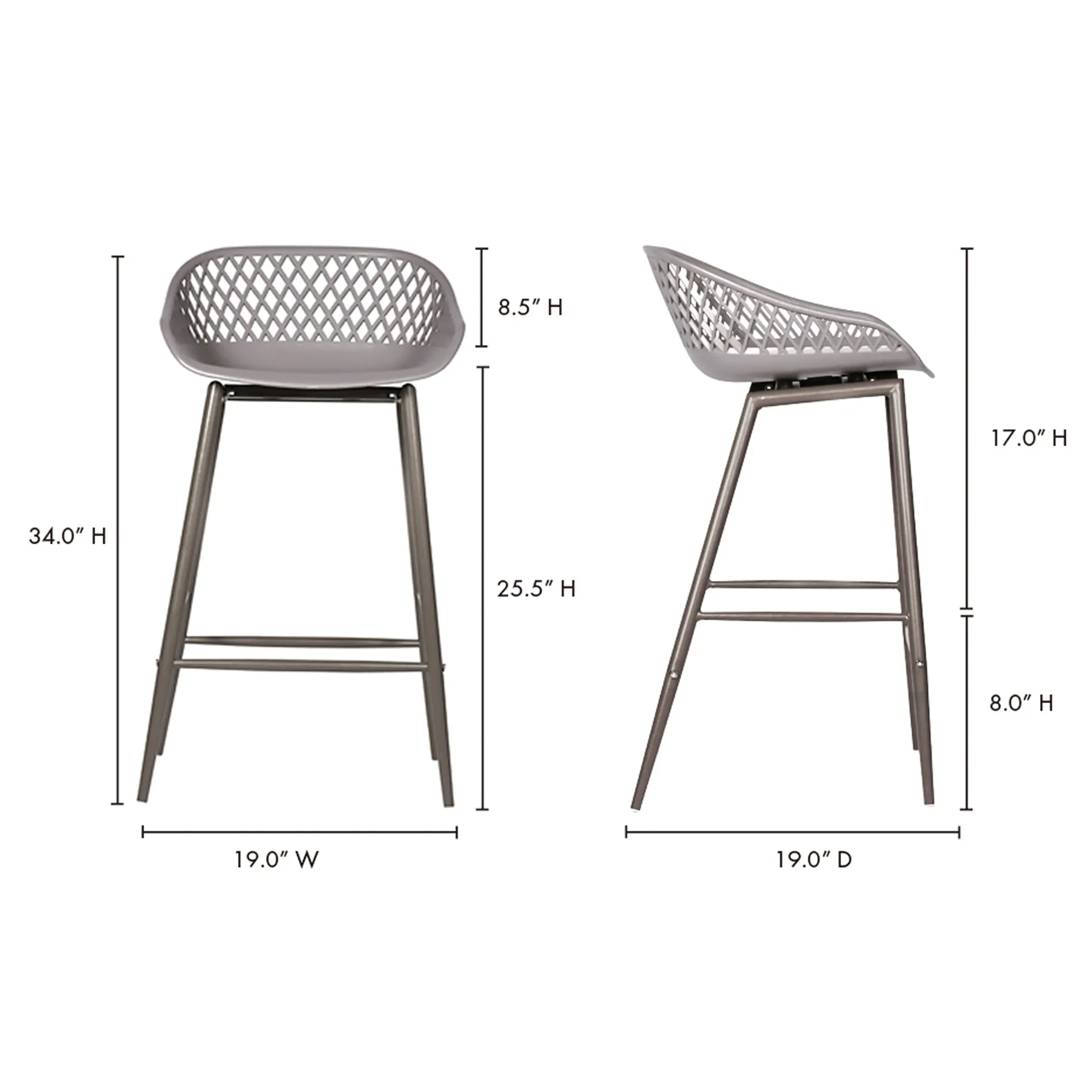 Mark Low Back Counter Stool Set of 2 - Grey, Steel