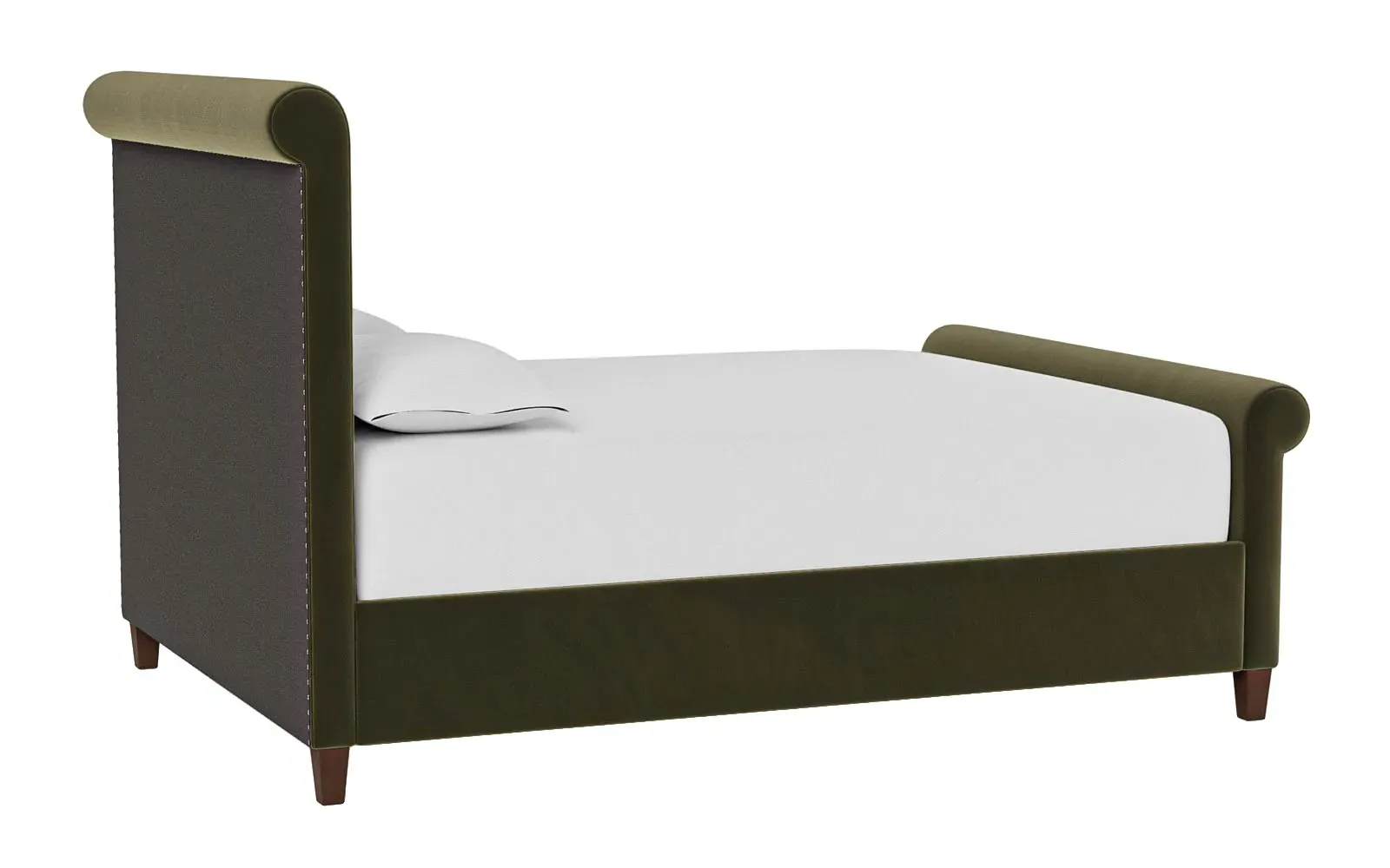 Marleigh Queen Size Bed Frame - Boxwood Green, Velvet