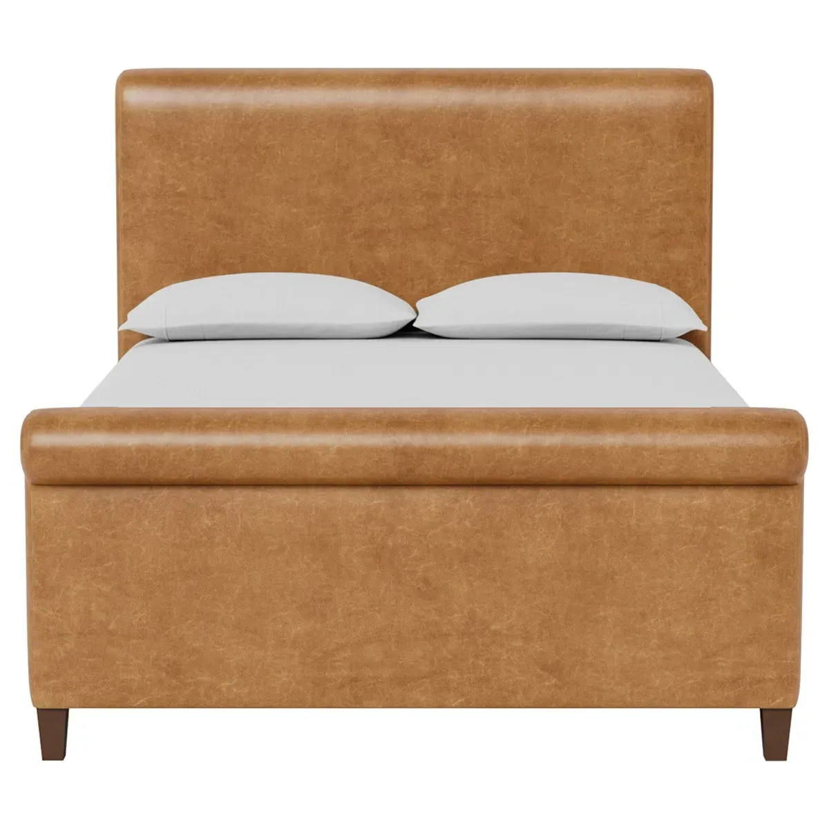 Marleigh Queen Size Bed Frame - Caramel, Leather