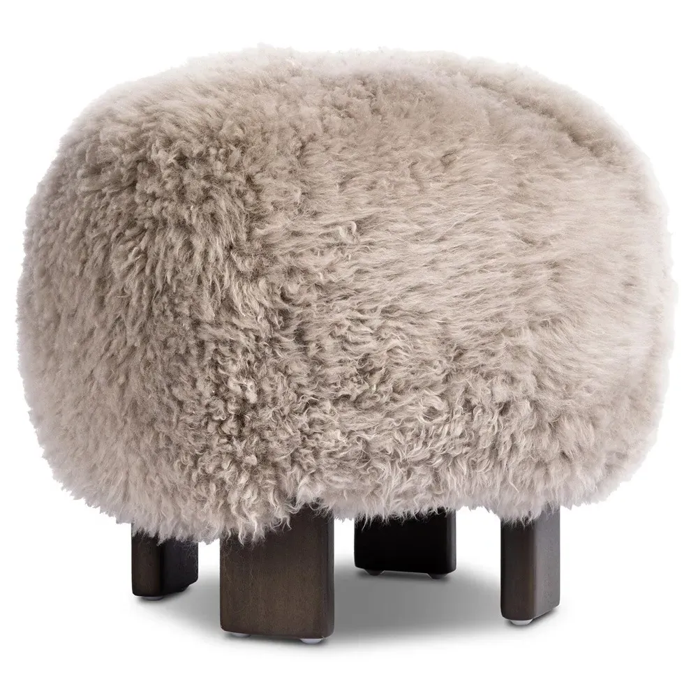 Marlene Round Ottoman - Taupe, Oak