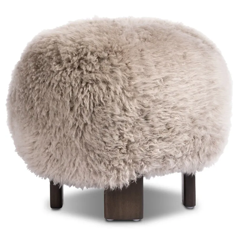 Marlene Round Ottoman - Taupe, Oak