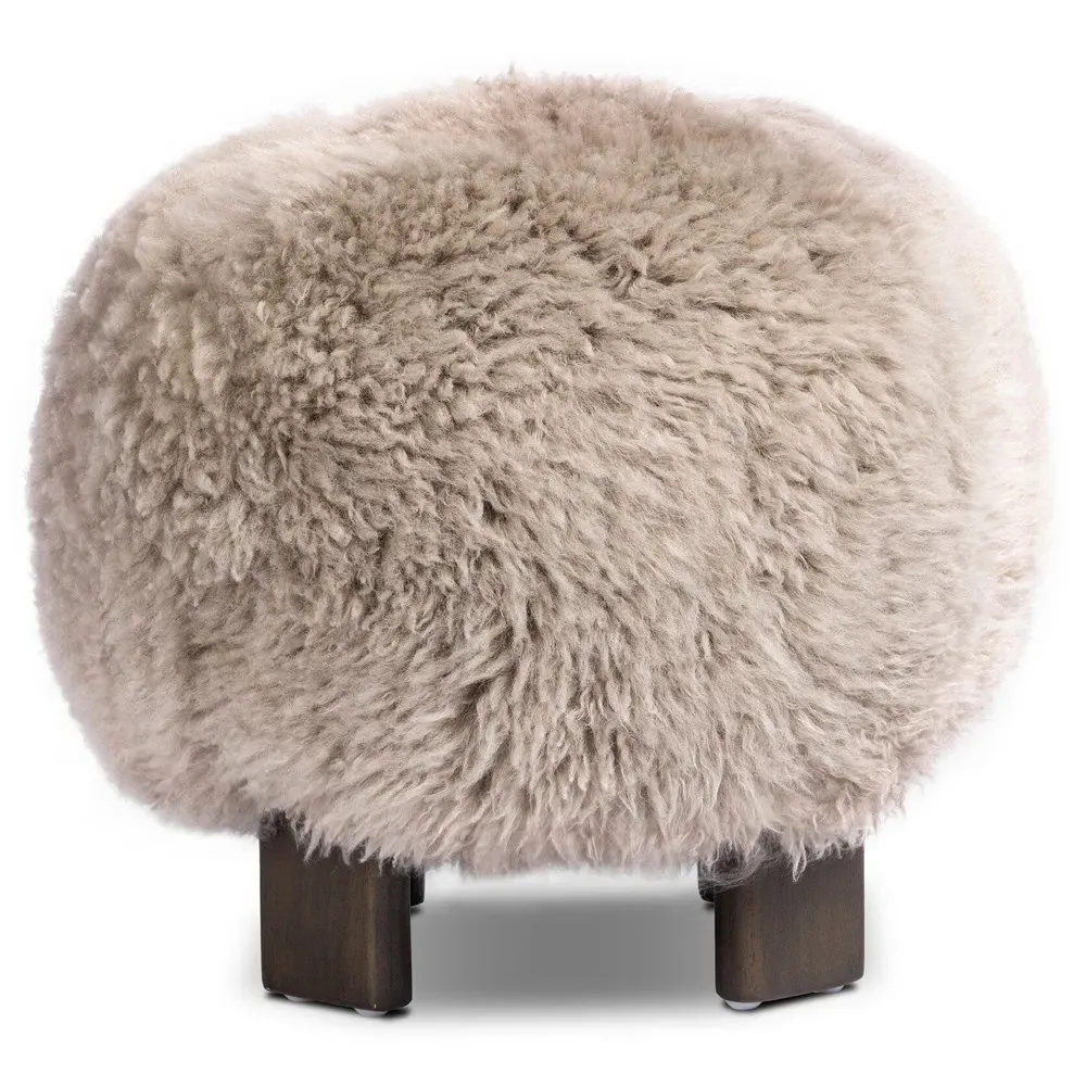 Marlene Round Ottoman - Taupe, Oak