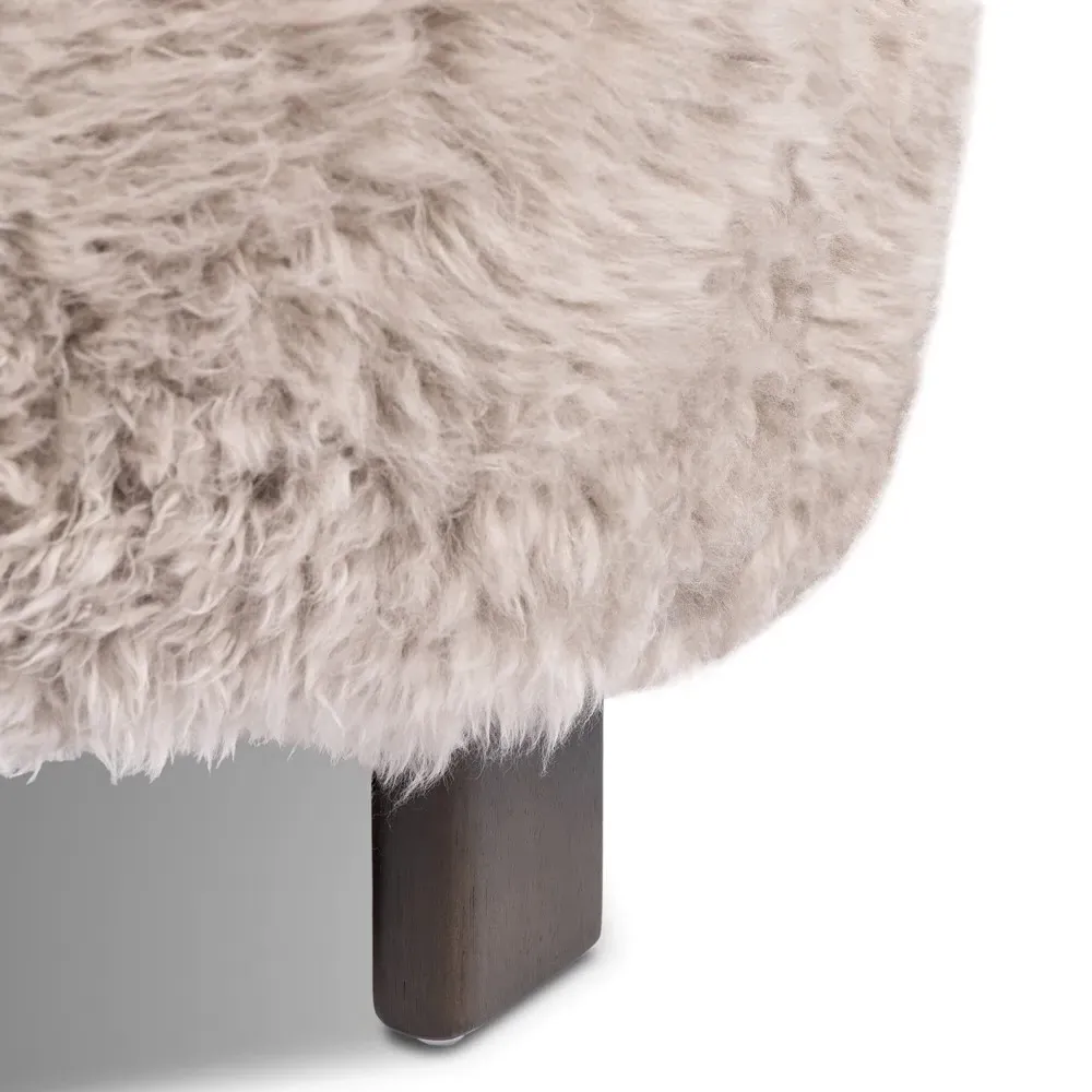 Marlene Round Ottoman - Taupe, Oak