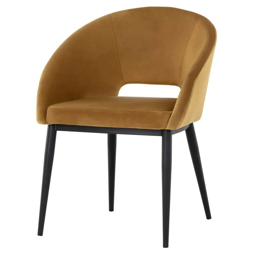 Marliss Barrel Dining Arm Chair - Gold, Velvet