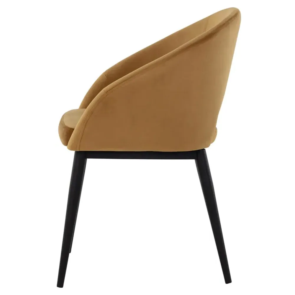 Marliss Barrel Dining Arm Chair - Gold, Velvet