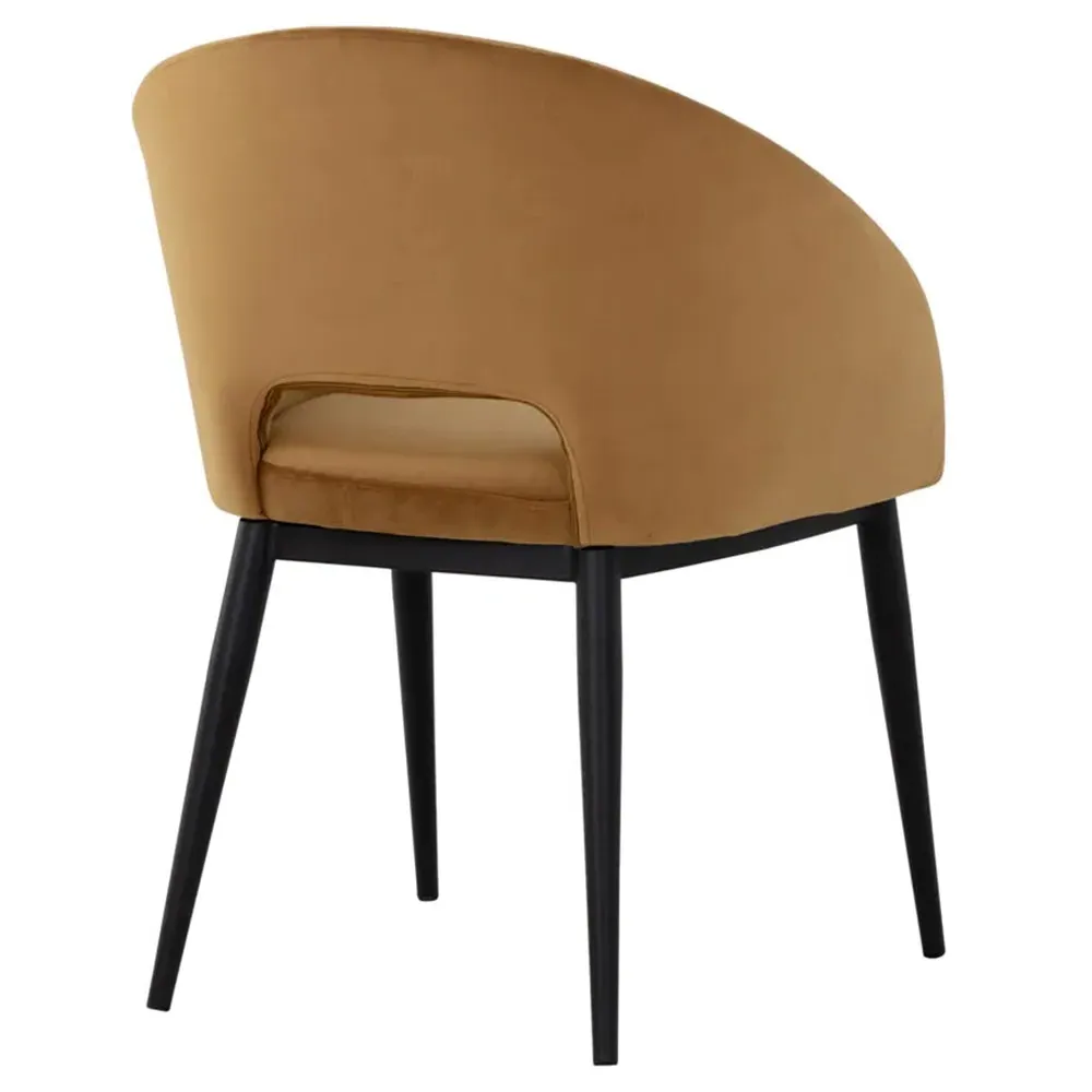 Marliss Barrel Dining Arm Chair - Gold, Velvet