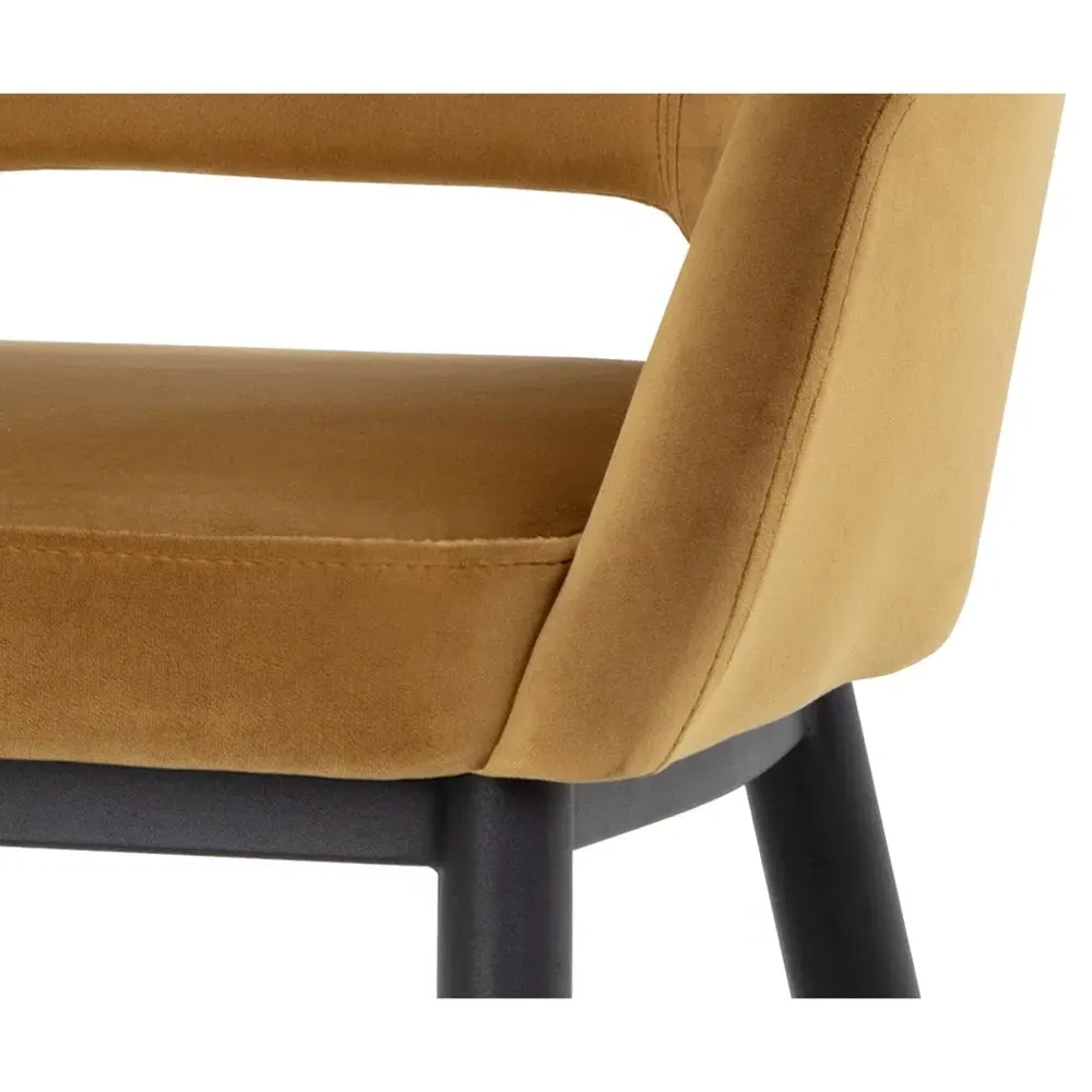 Marliss Barrel Dining Arm Chair - Gold, Velvet