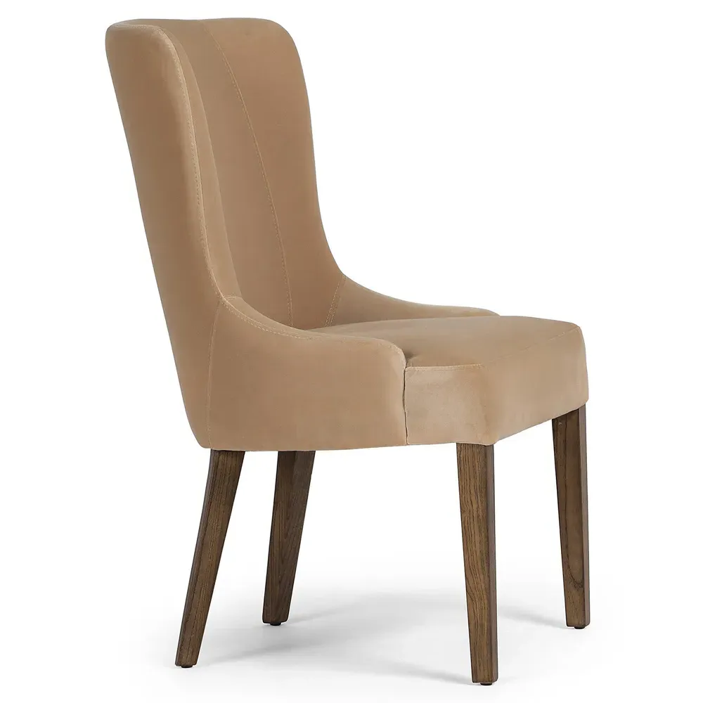 Marlo Dining Side Chair - Beige, Velvet