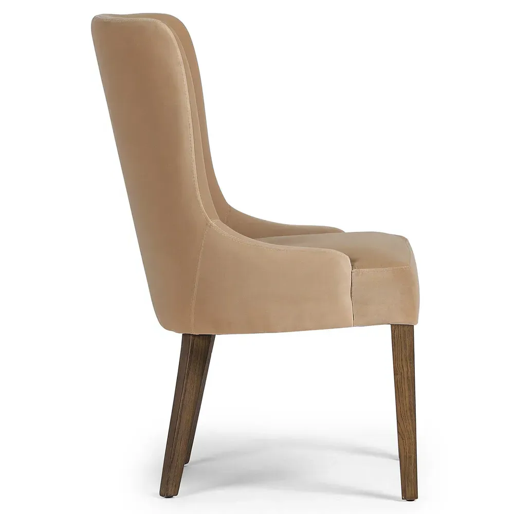 Marlo Dining Side Chair - Beige, Velvet