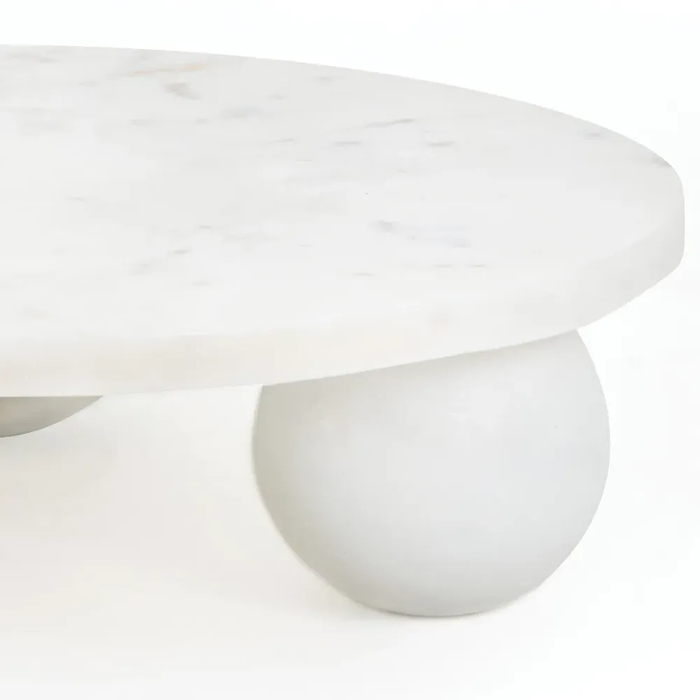 Marlow Large Round Decorative Tray - White, Marble