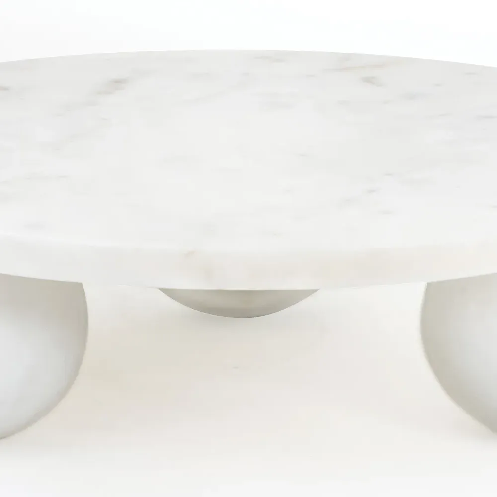 Marlow Large Round Decorative Tray - White, Marble