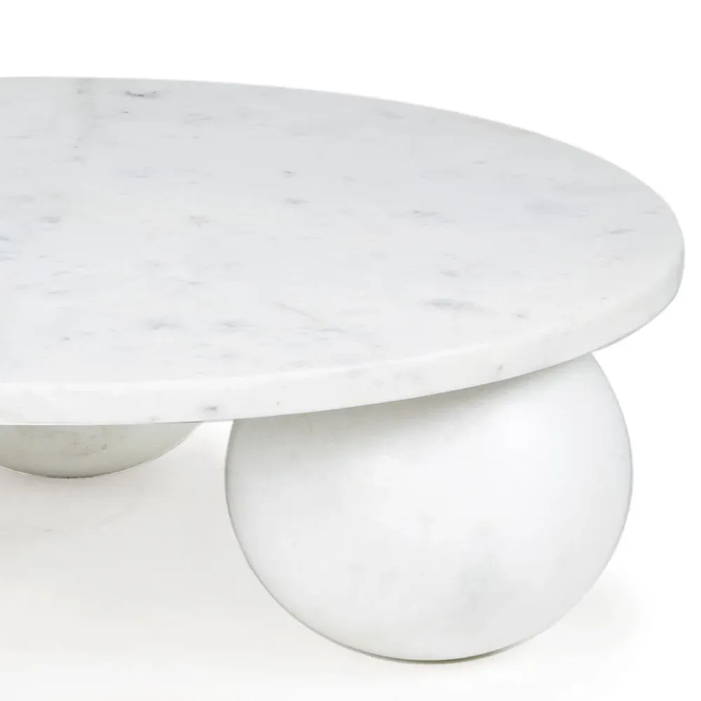 Marlow Small Round Decorative Tray - White, Marble