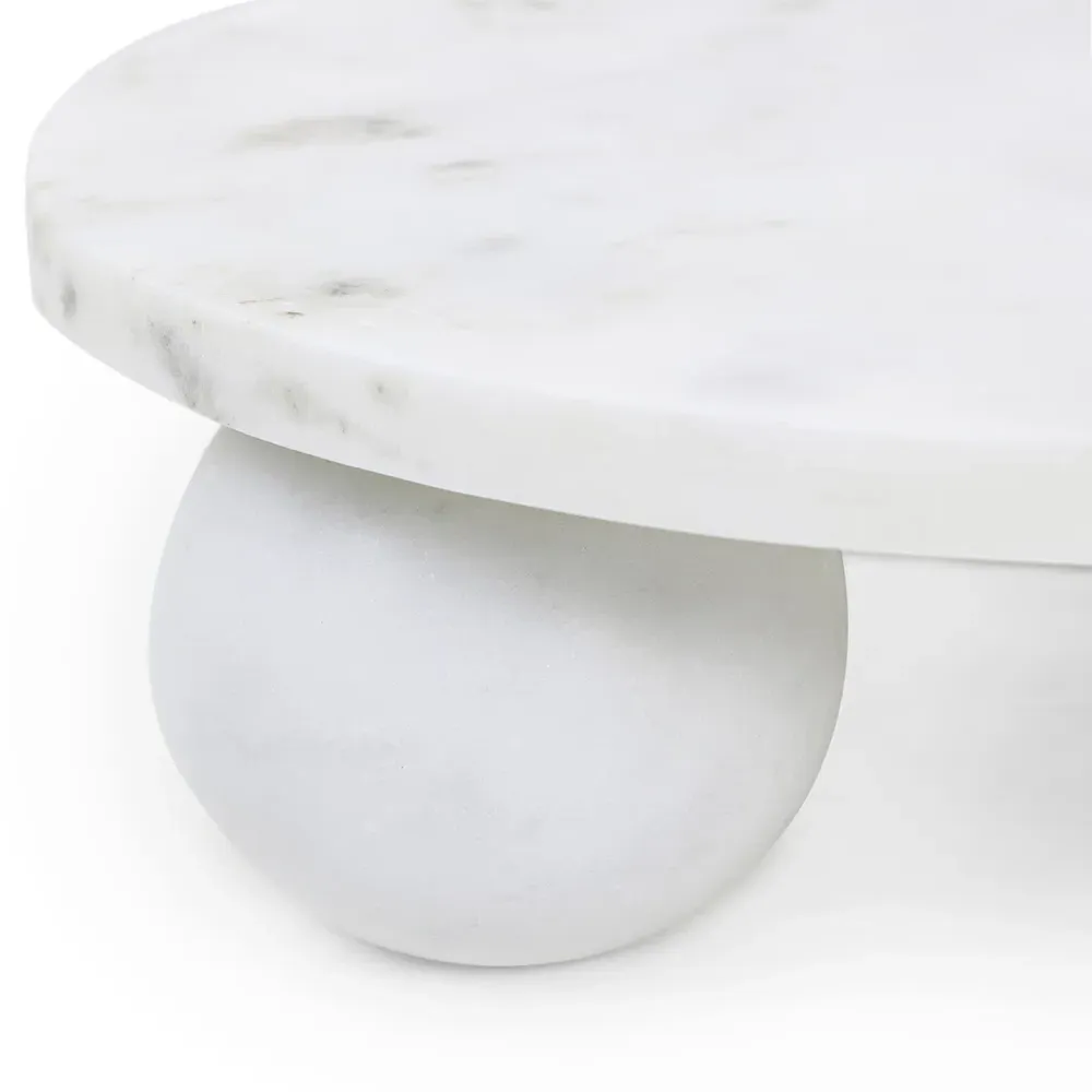 Marlow Small Round Decorative Tray - White, Marble