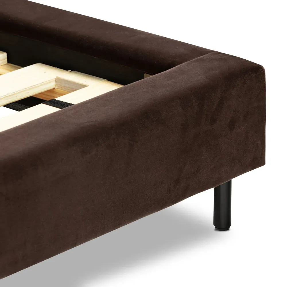 Marly Queen Size Bed Frame - Dark Brown, Velvet