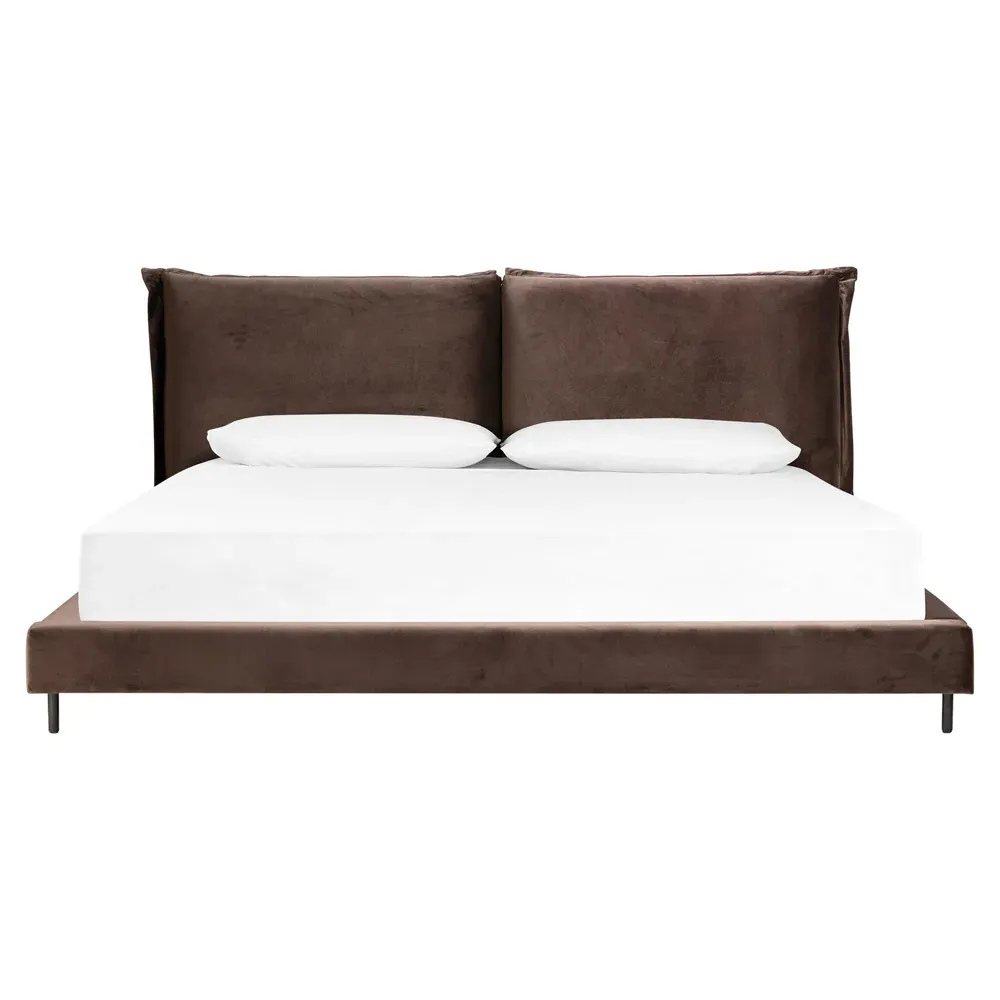 Marly Queen Size Bed Frame - Dark Brown, Velvet image