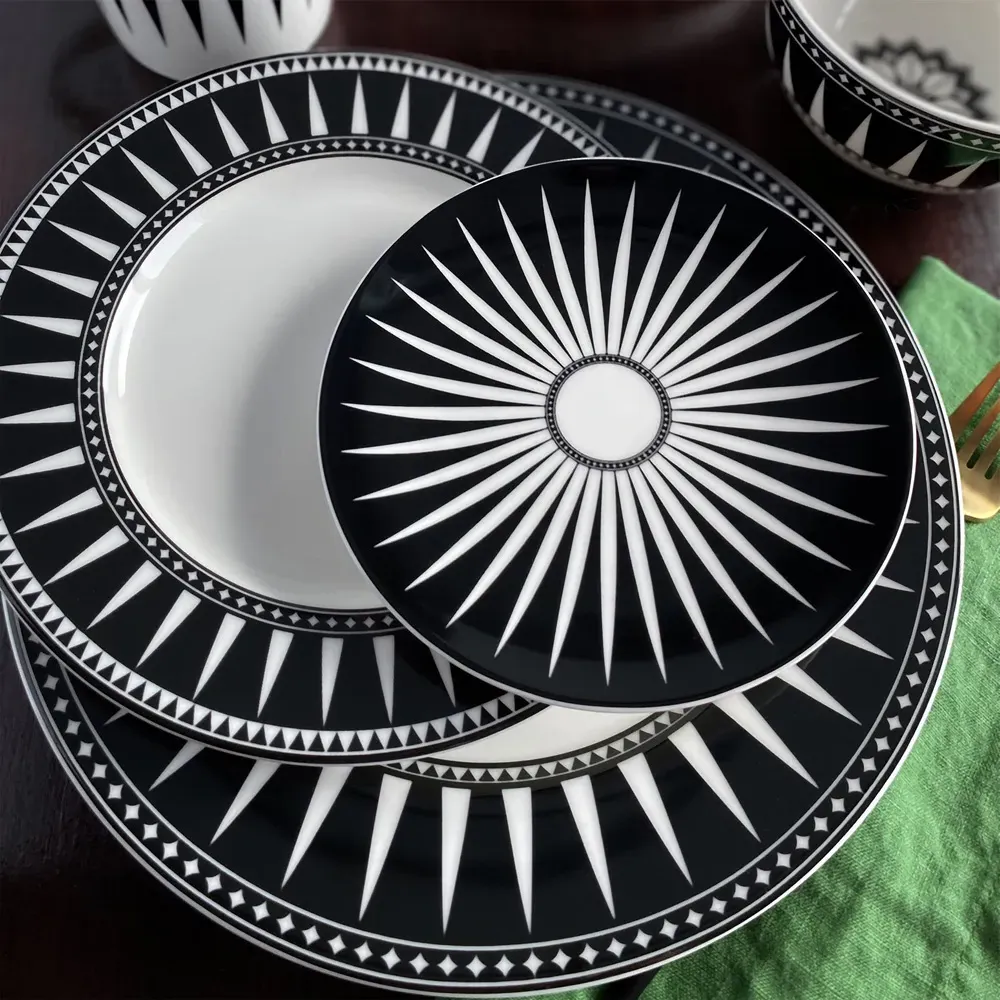 Marrakech Canape Plate Set of 4 - Black, Ceramic