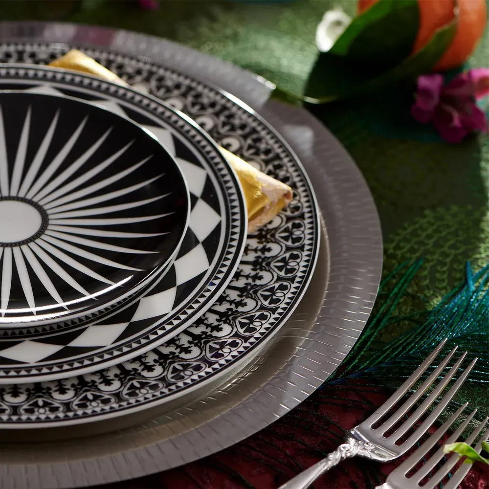 Marrakech Canape Plate Set of 4 - Black, Ceramic