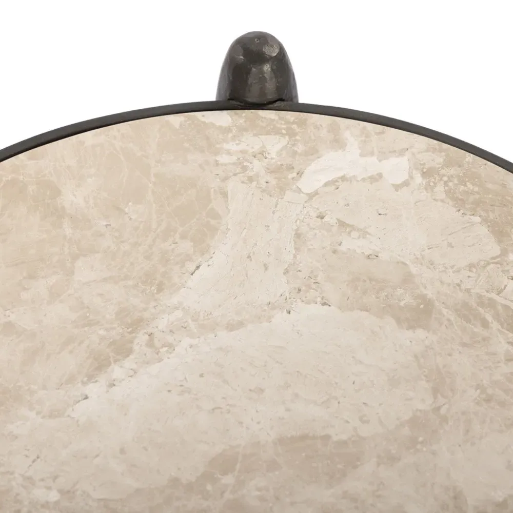 Marriot Round End Table - Beige, Marble