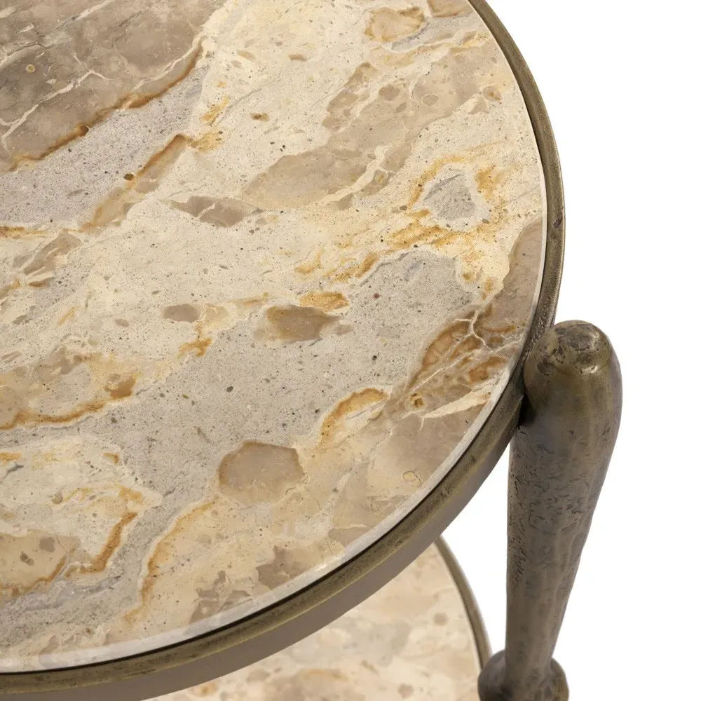 Marriot Round End Table - Taupe, Marble