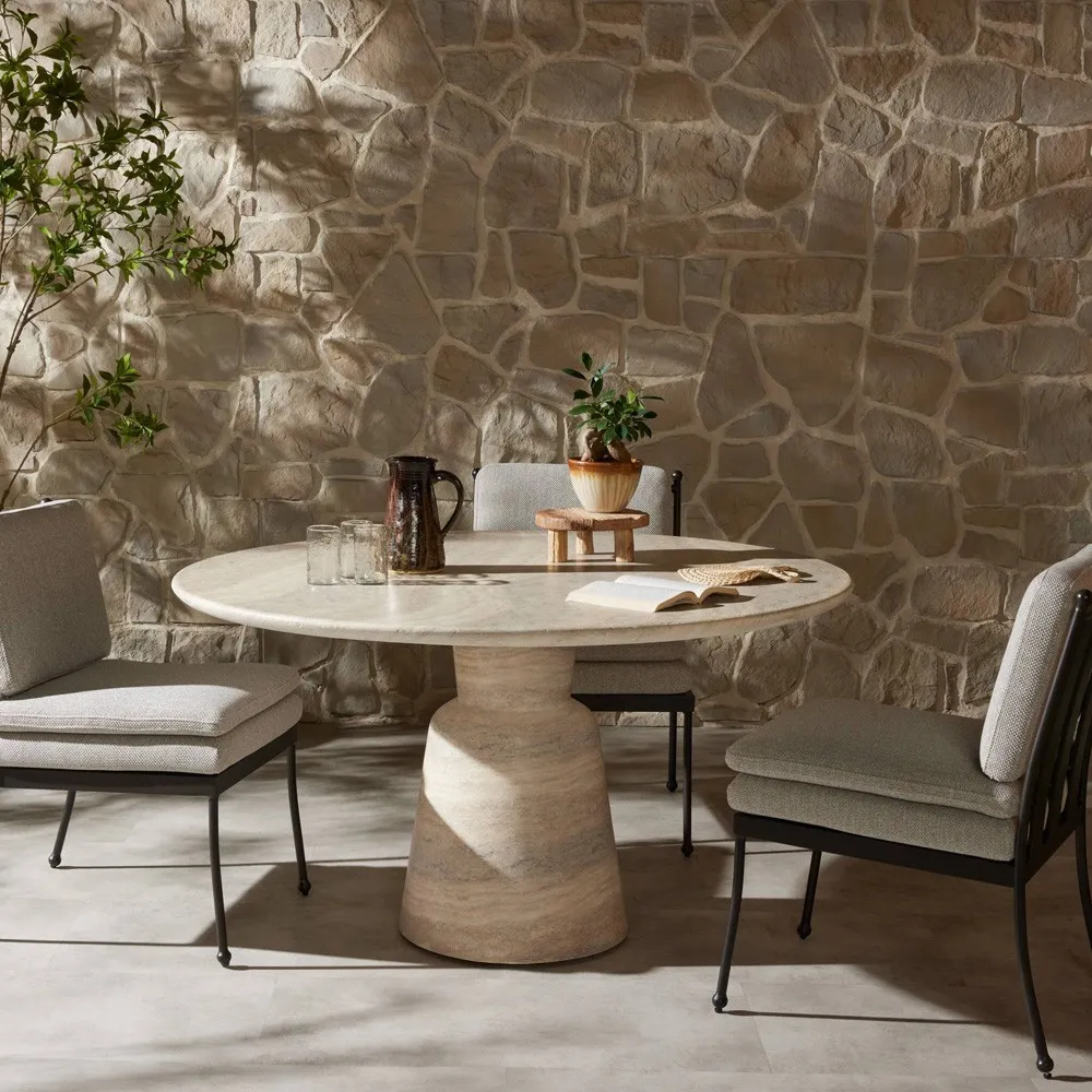 Marsh Round Outdoor Dining Table - Sandy Grey, Concrete