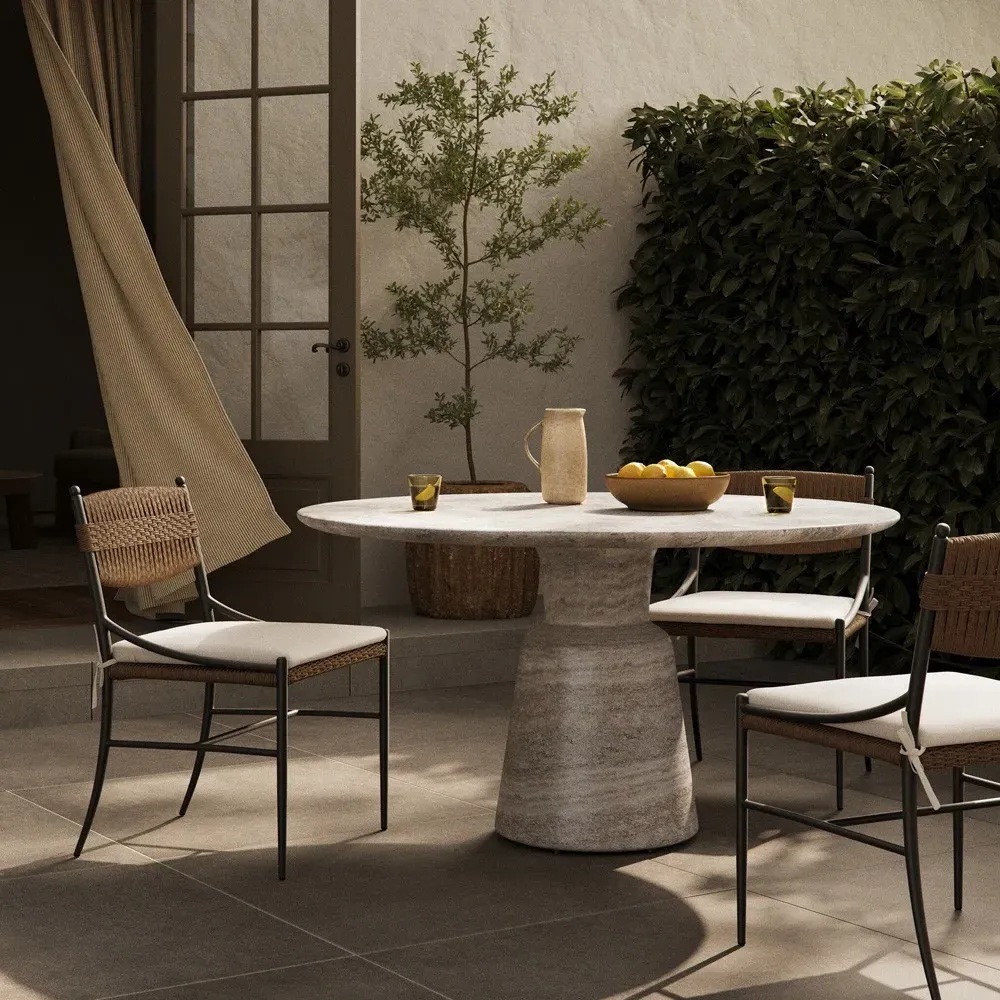Marsh Round Outdoor Dining Table - Sandy Grey, Concrete