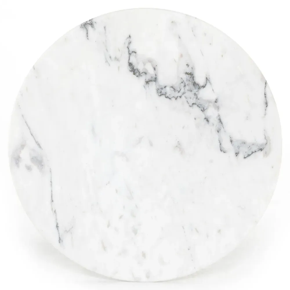 Mary Round End Table - White, Marble