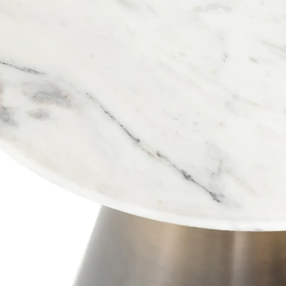 Mary Round End Table - White, Marble