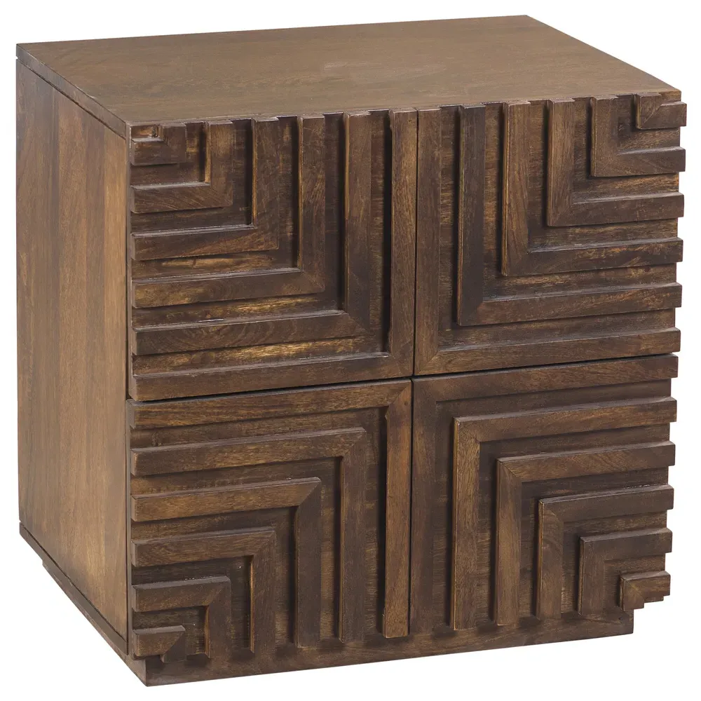 Masie Geometric 2 Drawer Nightstand - Brown, Hardwood