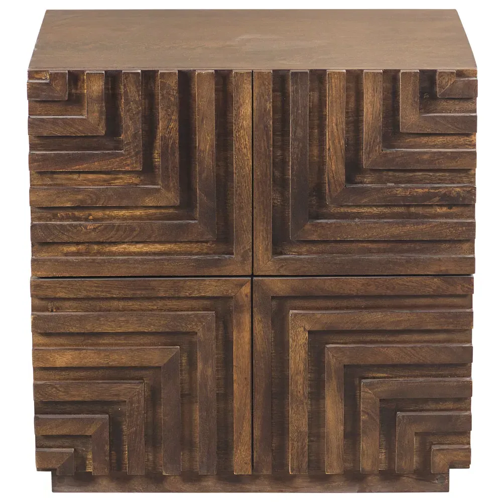 Masie Geometric 2 Drawer Nightstand - Brown, Hardwood image