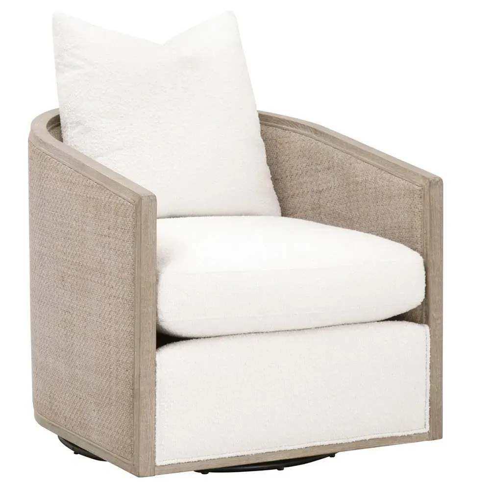 Mason Swivel Club Chair - White, Oak