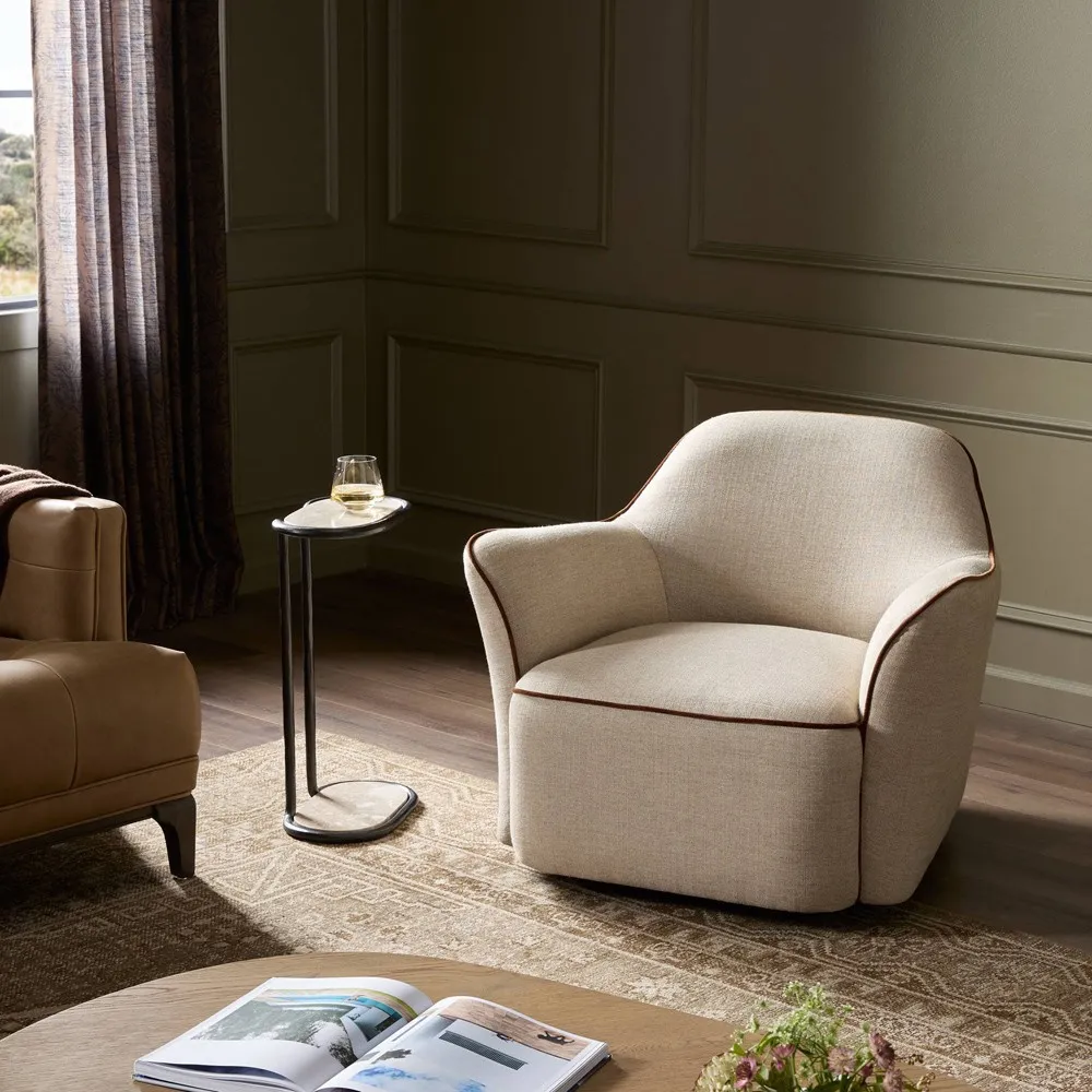 Matilda Swivel Chair - Beige, Performance Fabric