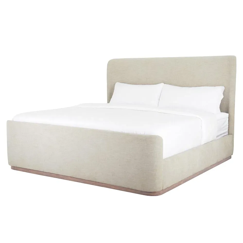 Matteo King Size Wingback Bed - Beige, Wood