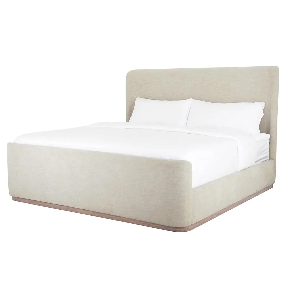 Matteo Queen Size Wingback Bed - Beige, Wood