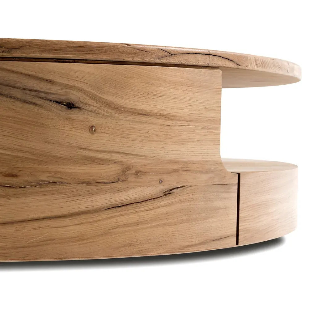 Matteo Round Coffee Table - Natural, Reclaimed Oak