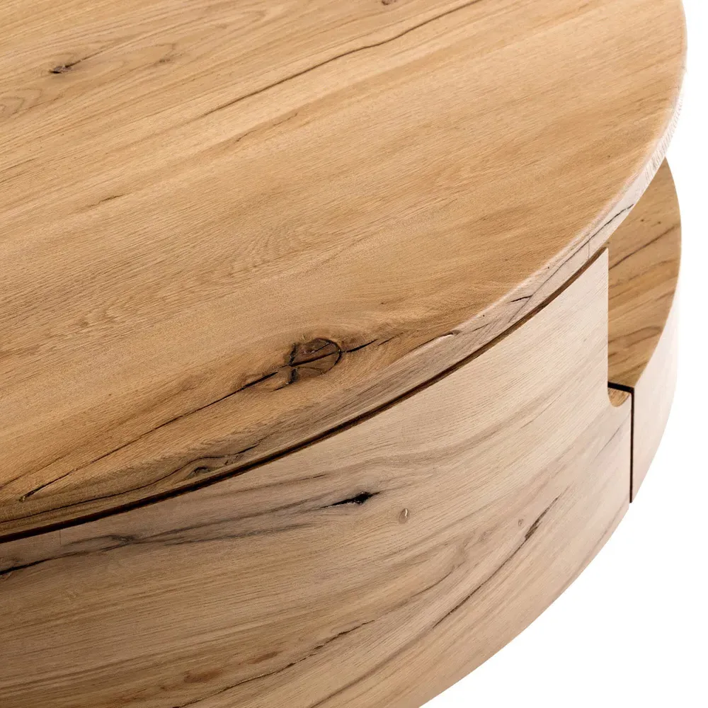 Matteo Round Coffee Table - Natural, Reclaimed Oak
