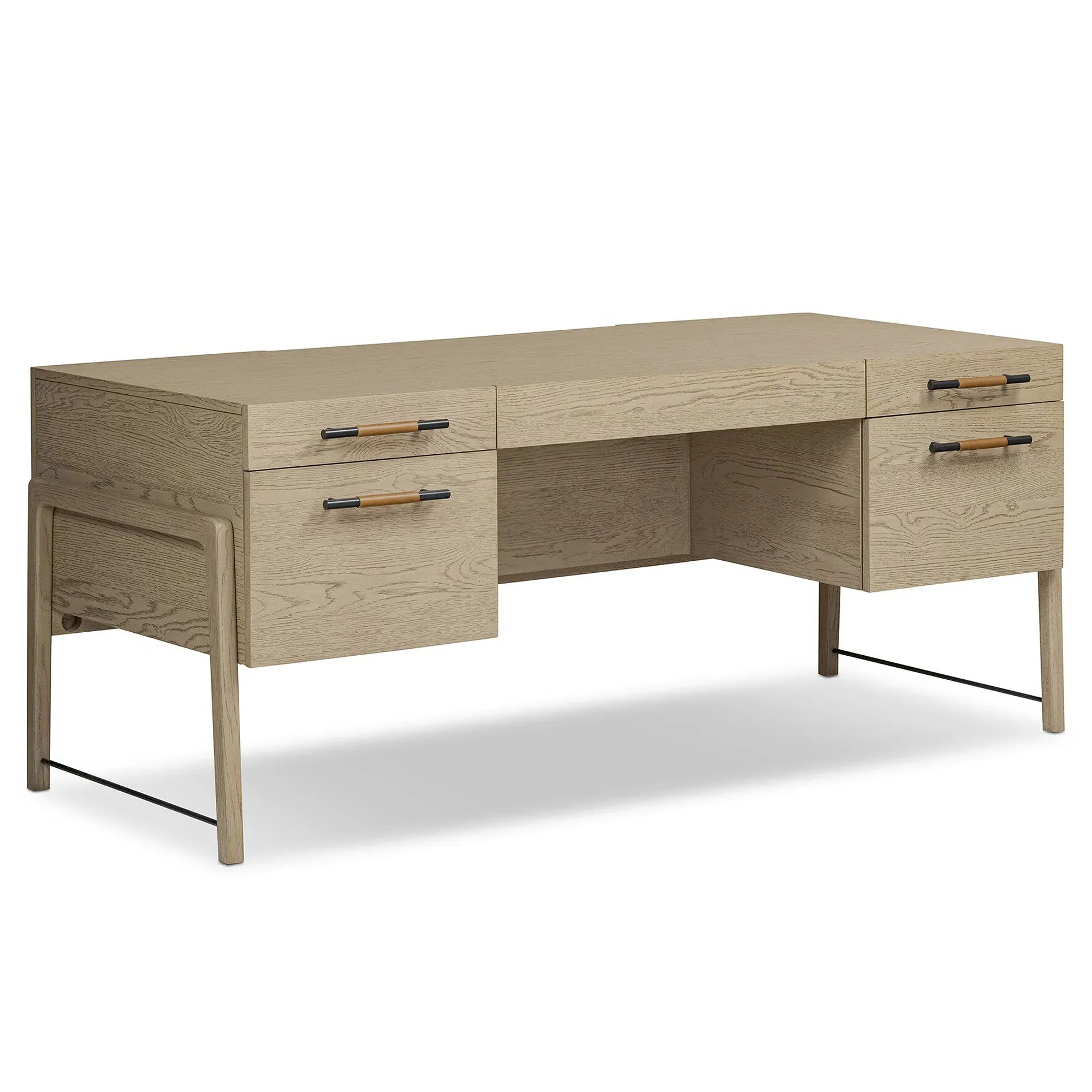 Matthew Desk with Storage - Brown, Oak
