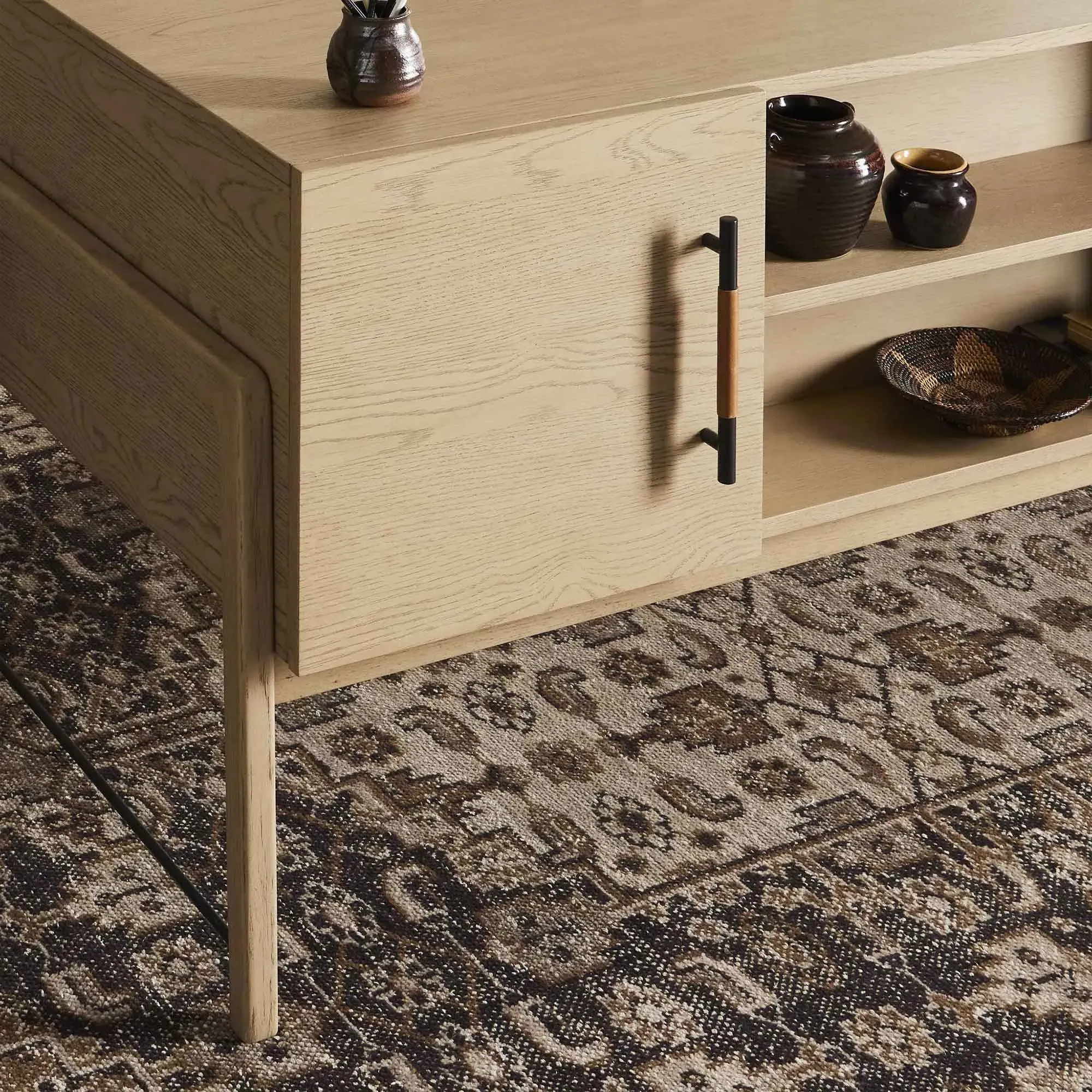 Matthew Desk with Storage - Brown, Oak