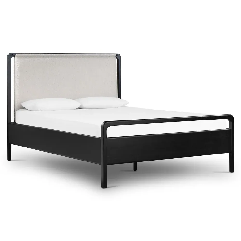 Matthew King Size Bed Frame - Off-White, Oak
