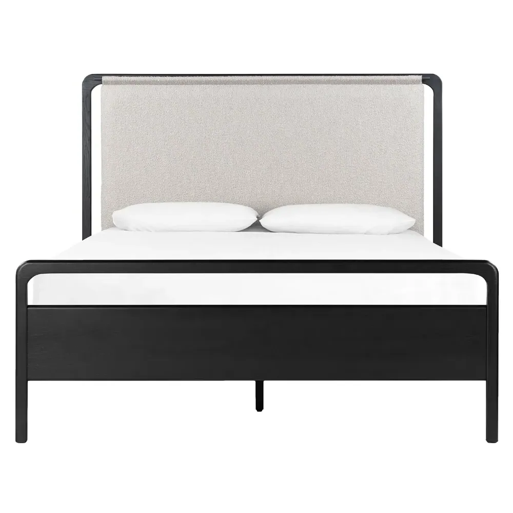 Matthew Queen Size Bed Frame - Off-White, Oak image