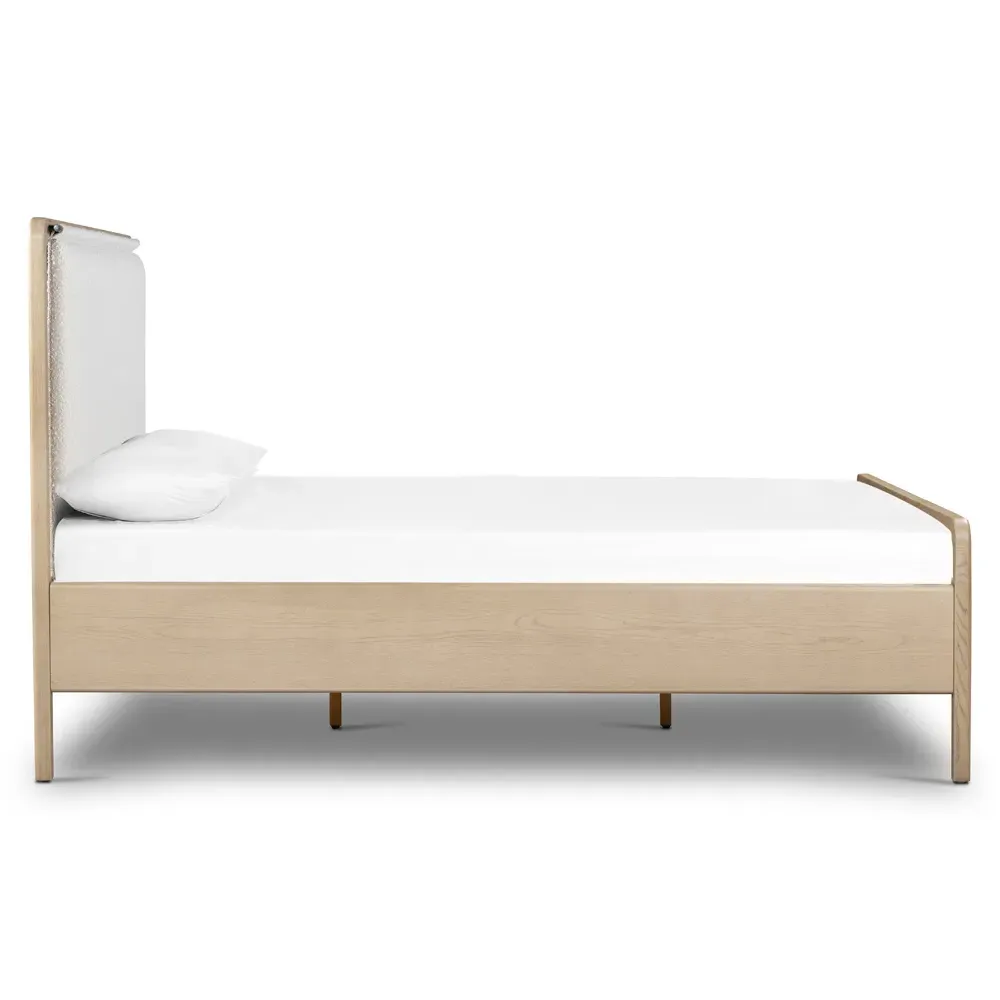 Matthew Queen Size Bed Frame - White, Oak