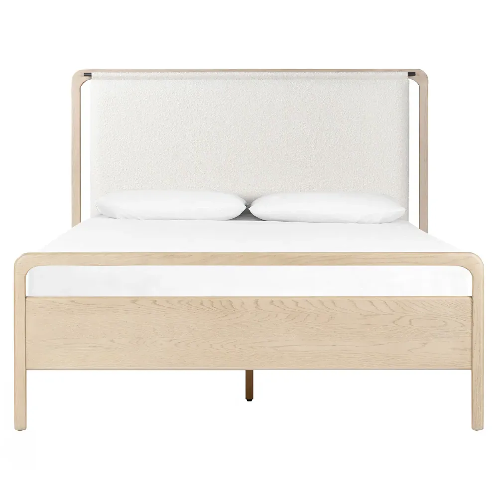 Matthew Queen Size Bed Frame - White, Oak image