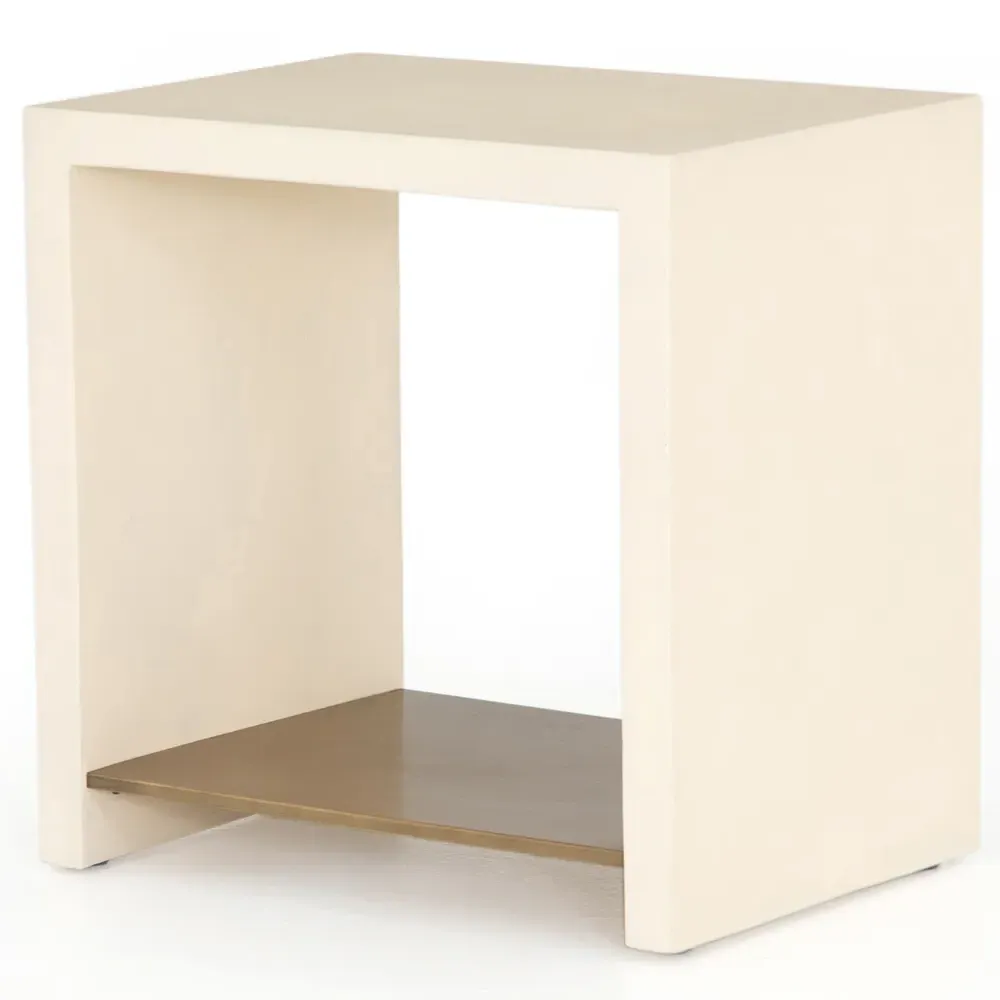 Matthew Rectangular Side Table - White, Concrete