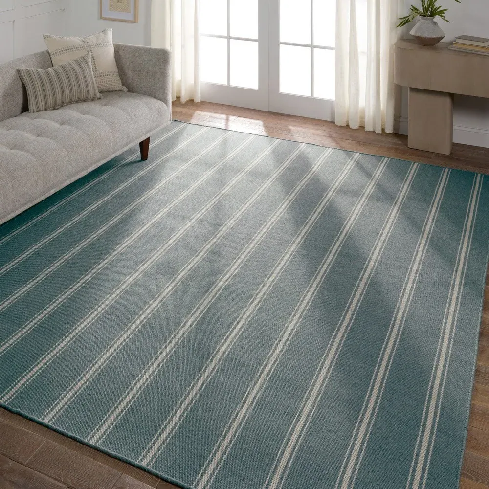 Mavian Striped Indoor Outdoor Rug - Blue, PET Yarn