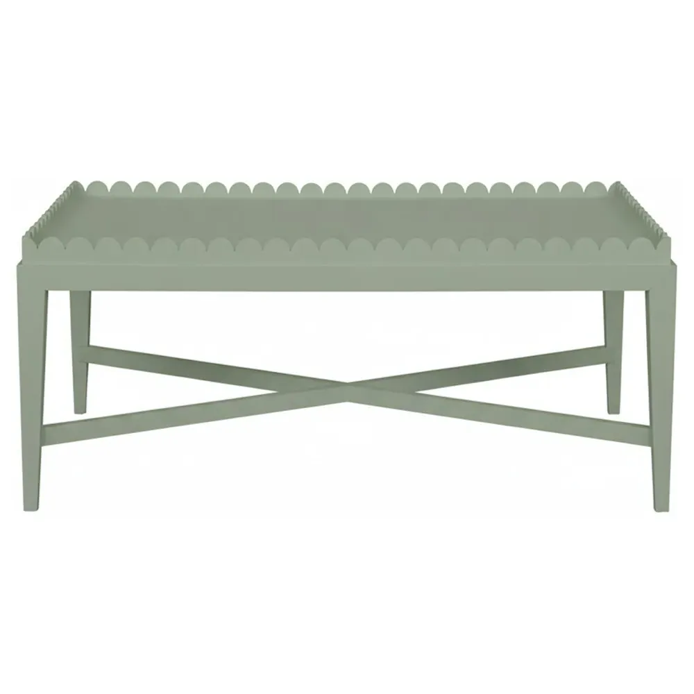 Mavira Rectangular Scalloped Coffee Table - Green, Acacia Wood