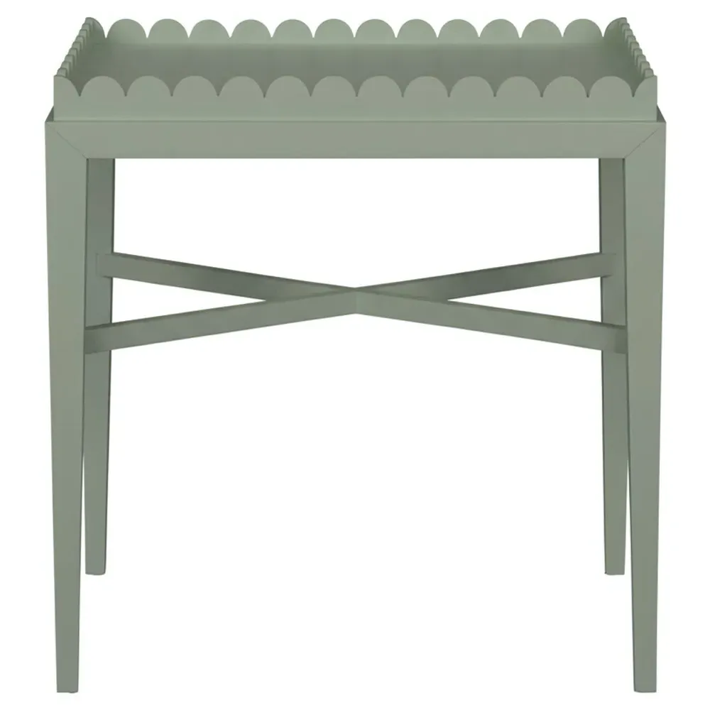 Mavira Rectangular Scalloped Side Table - Green, Acacia Wood image