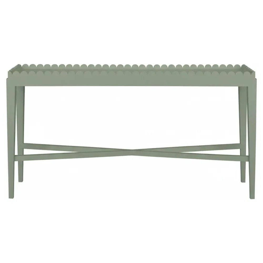 Mavira Scalloped Console Table - Green, Acacia Wood