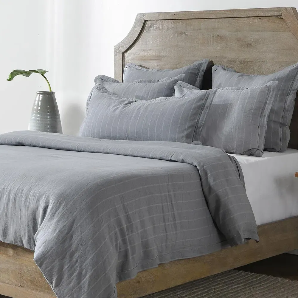 Mavis King Size Striped Duvet - Blue, Linen