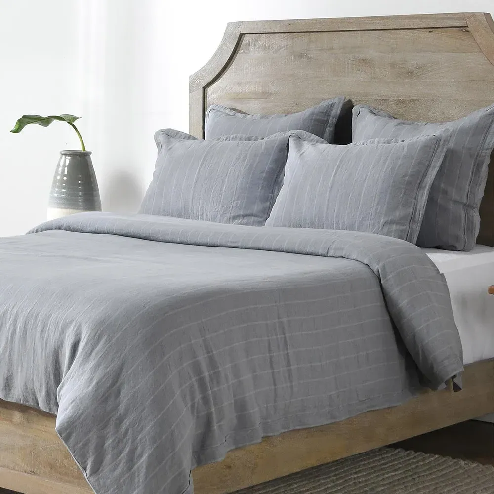 Mavis Queen Size Striped Duvet - Blue, Linen