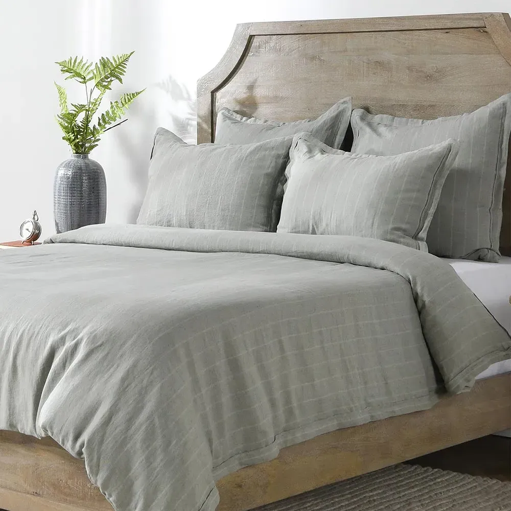 Mavis Queen Size Striped Duvet - Sage, Linen