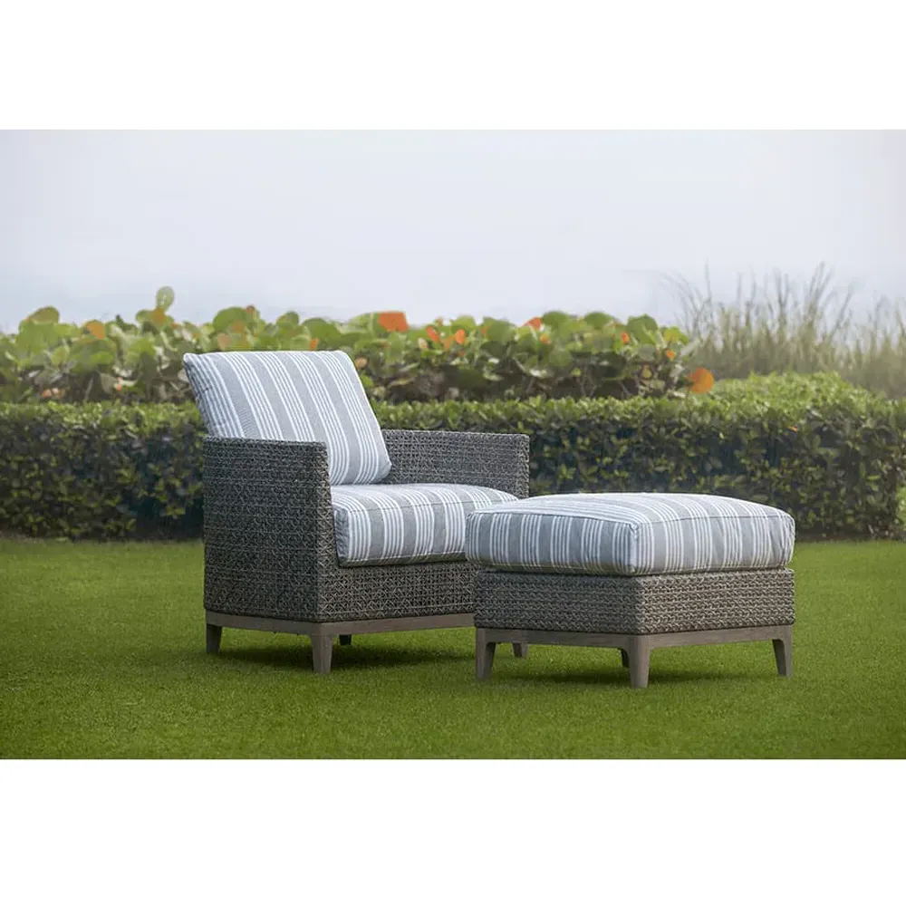 Mavis Square Outdoor Ottoman - Grey, Wicker